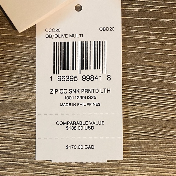 Coach NWT Zip Card Wallet Holder Olive and Black Snake Print Gunmetal Hardware - Picture 5 of 6